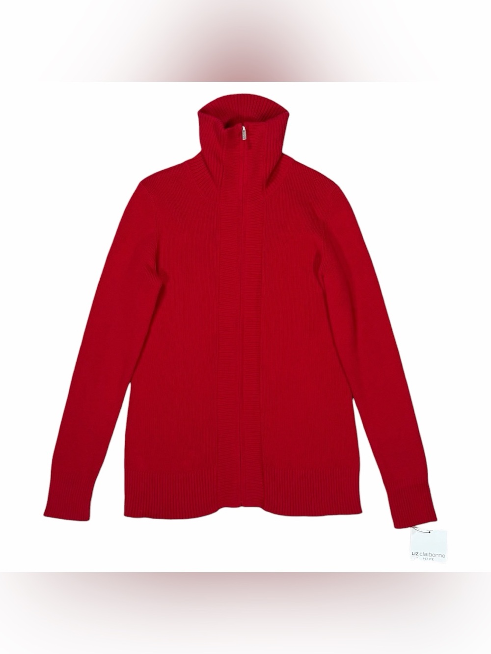 Liz Claiborne Petite Women's Red Knit Zip Up  Sweater Size Petite Medium